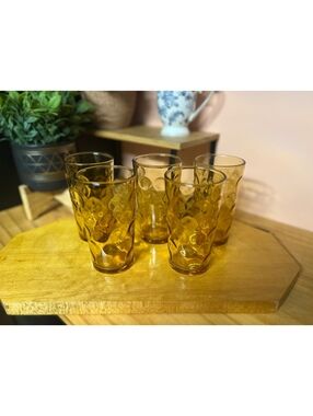 Vintage MCM Hazel Atlas Eldorado Amber Gold Tumblers 5" - Set of 5